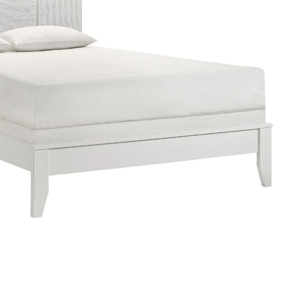 Deny Queen Size Bed w Grid Pattern Headboard | Tapered Front Legs | White BM338503