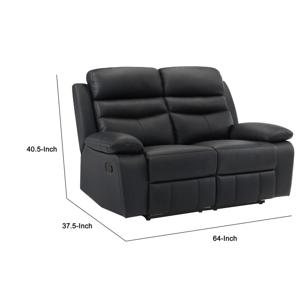 Hanna Manual Double Recliner Loveseat | Black Grain Leather | 64’’ BM338548