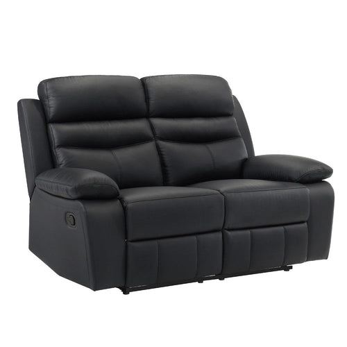 Hanna Manual Double Recliner Loveseat | Black Grain Leather | 64"