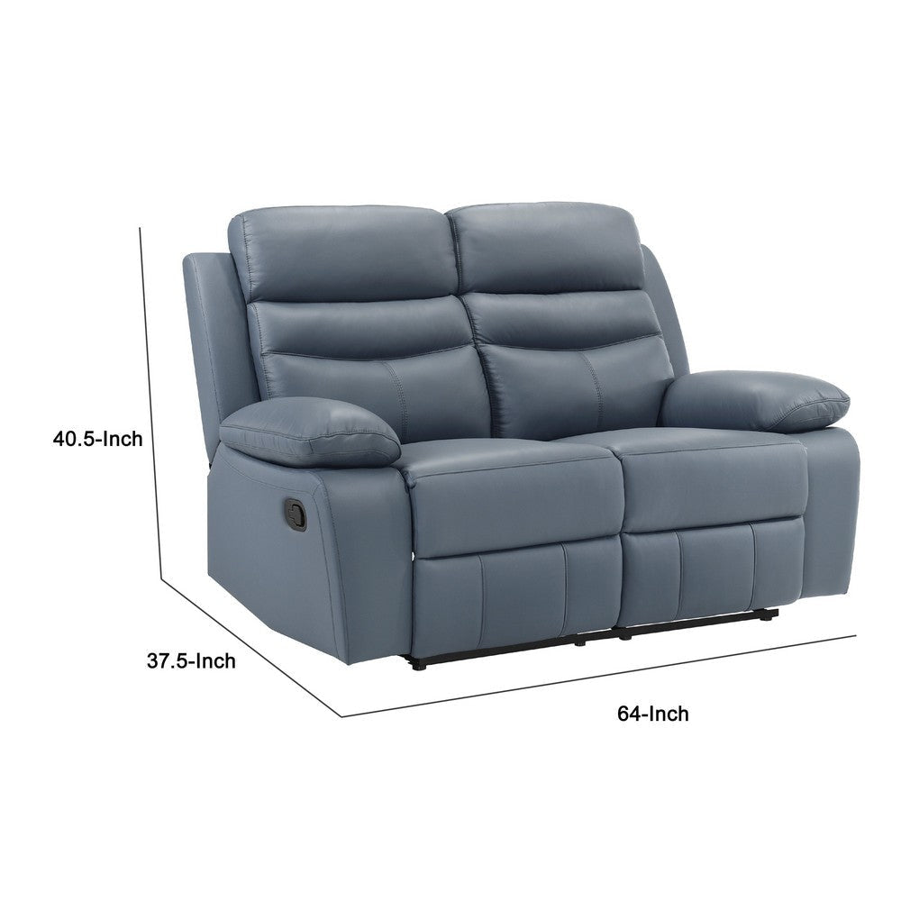 Hanna Manual Double Reclining Loveseat | Blue Top Grain Leather 64’’ BM338554