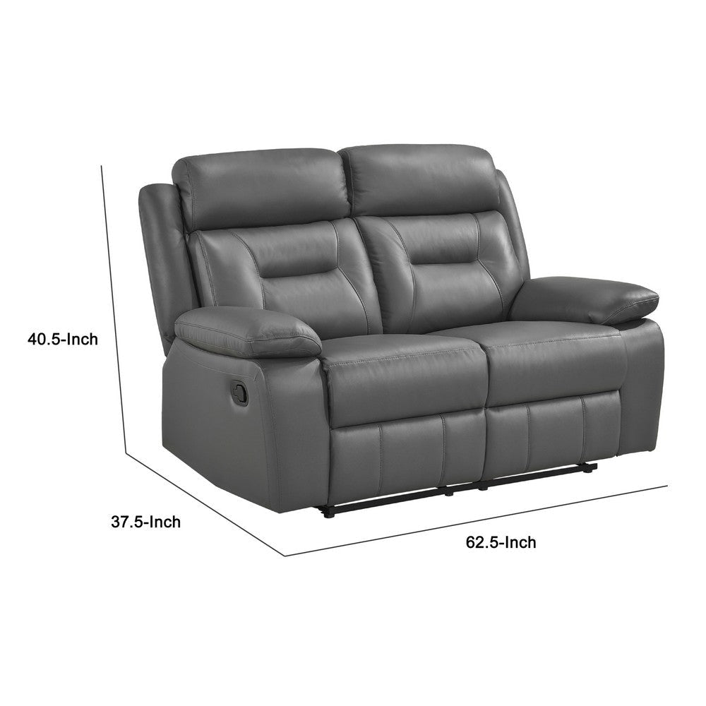 Conia Manual Double Recliner Loveseat | Dark Gray Grain Leather 63’’ BM338566