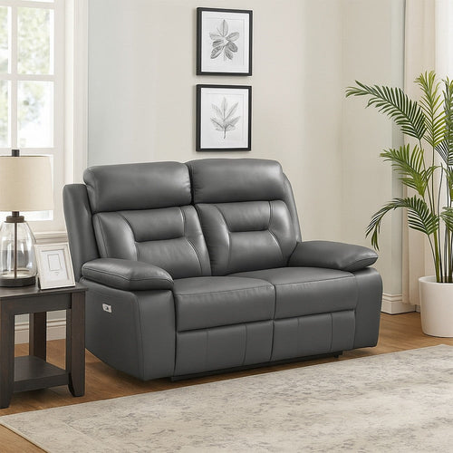 Conia Power Double Recliner Loveseat | Dark Gray Leather | USB | 63"