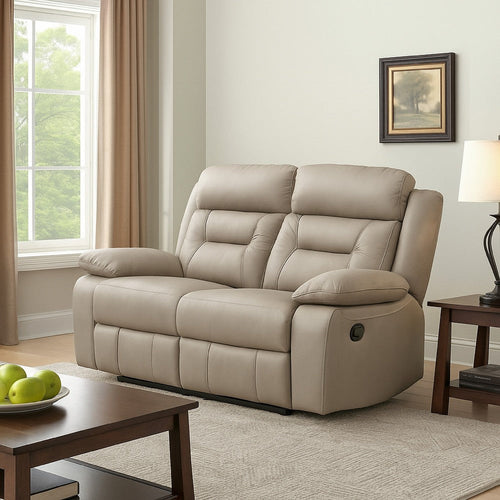 Conia Manual Double Reclining Loveseat | Latte Beige Leather | 63"