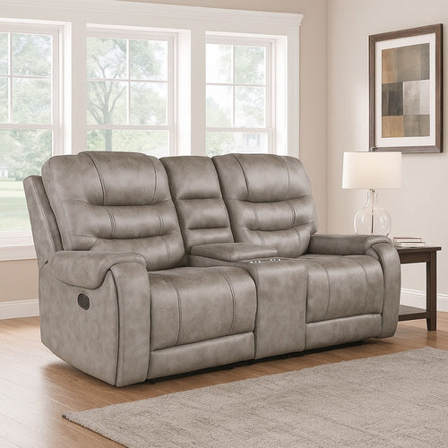 Erron Manual Double Recliner Loveseat with Console | Gray Brown 77"