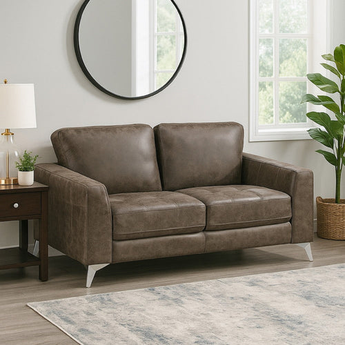 Casie Loveseat | Brownish Gray Microfiber Foam | Chrome Legs 61"