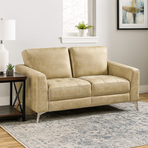Casie Loveseat | Sand Brown Microfiber Foam | Chrome Legs 61"