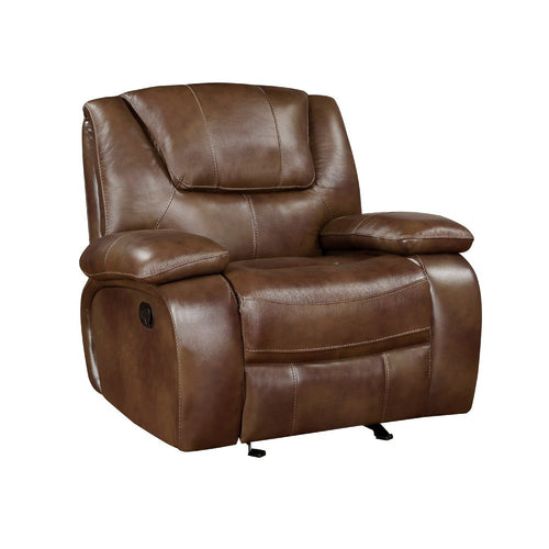 Licot Manual Glider Recliner Chair | Glossy Brown Top Grain Leather
