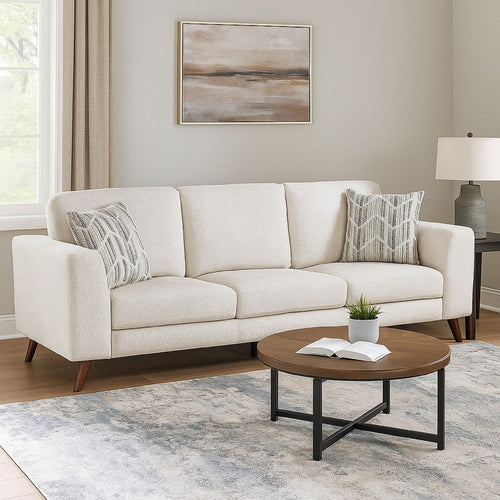 Ricca Sofa with 2 Pillows | Cloud White Chenille | Brown Legs | 87"