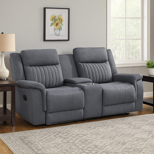 Lenny Manual Reclining Loveseat | Cup Holders | Gray Microfiber | 75"