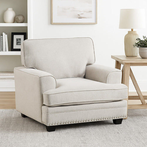 Brady Accent Armchair | Sand Brown Chenille | Nailhead Trim