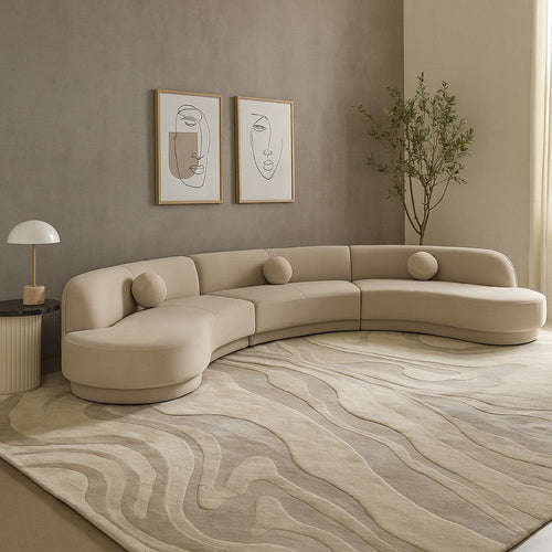 Zema 3 Piece Sofa | Curved Modular Design | Camel Brown Fabric | 3 Ball Pillows
