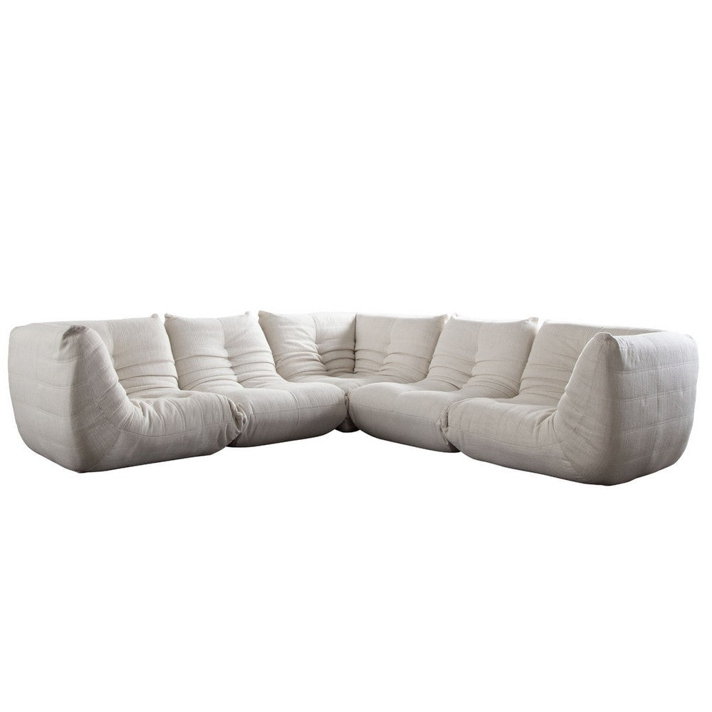 Ezee 5pc Modular L Shaped Sofa | Low Profile Floor Seating Cream Pleated Polyester BM338638