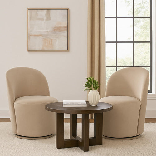 Accent Swivel Dining Chairs | Set of 2 | Camel Brown Velvet | Contoured Back