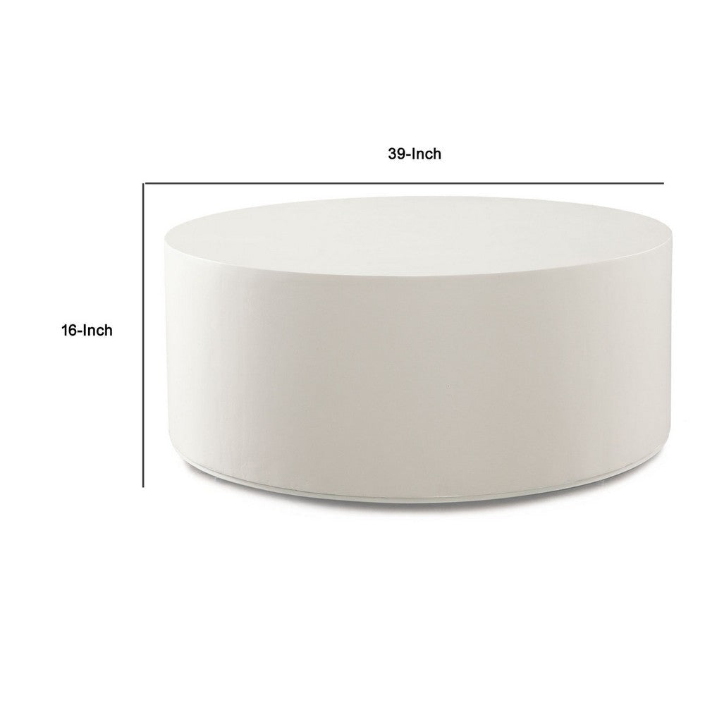 Viko Round Coffee Table | White Wood Faux Concrete Finish | 39’’ BM338647
