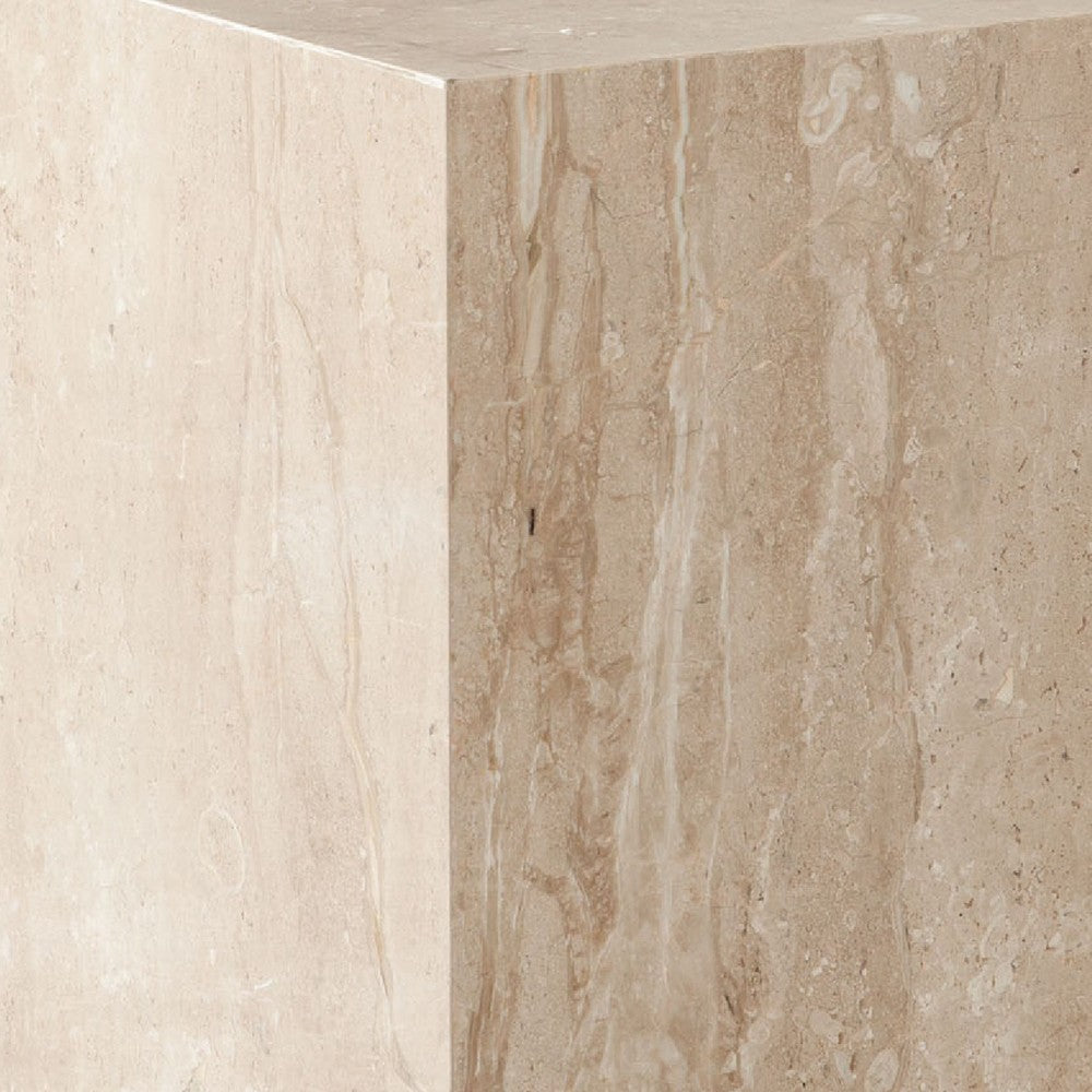 Rey Side End Table | 15’’ Square Natural Beige Marble Pedestal BM338657