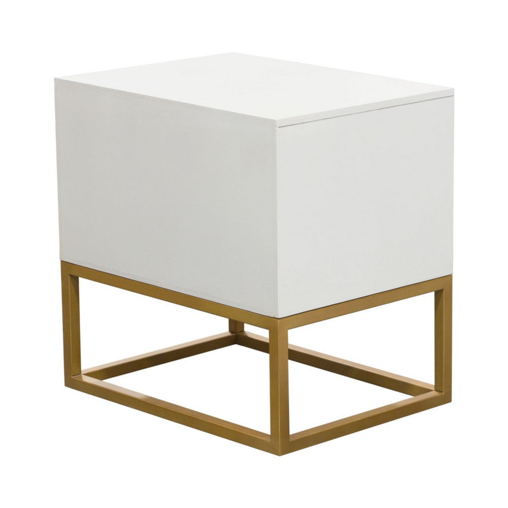Fiva Nightstand | 2 Drawers | White Solid Mango Wood | Gold Iron Legs BM338667