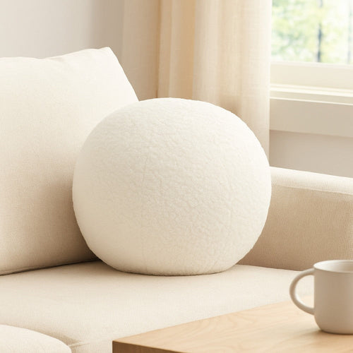 Round Accent Pillow | Ivory Faux Shearling | Polyester Fill | 15’’ BM338685