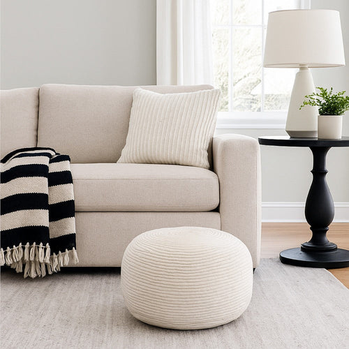 Poby Accent Pouf | 19" Round | Dyed Ivory Wool Body
