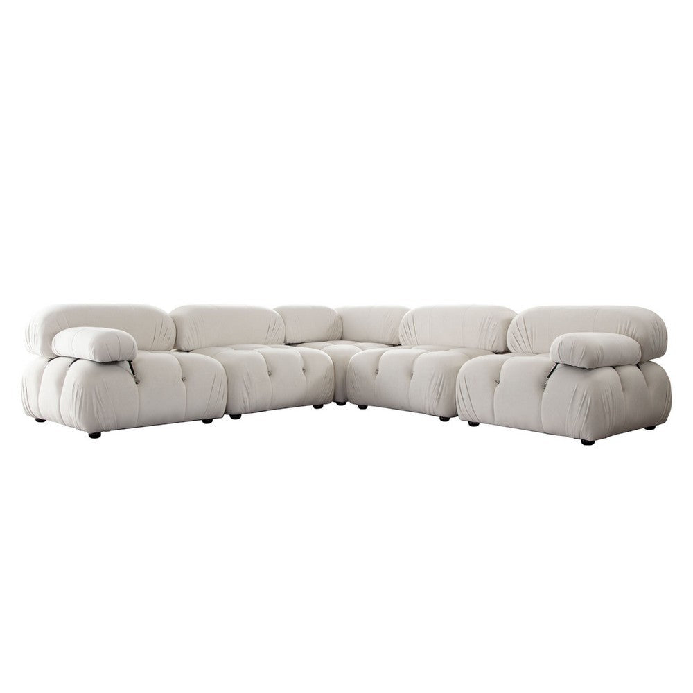 Hito 5 Piece Modular Sectional L Sofa Set | Light Cream Bubble Grid Tufting BM338701