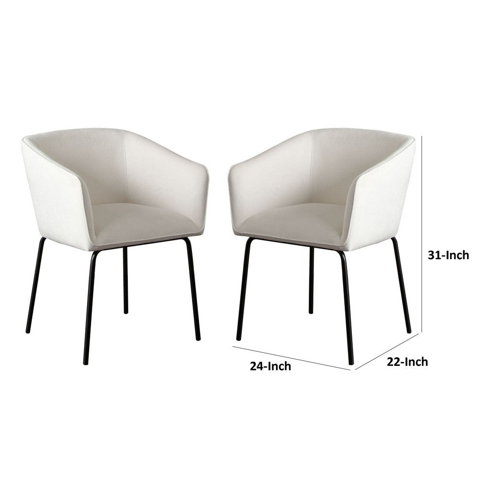 Voro Dining Chair Set of 2 | Mist White Fabric | Sleek Black Metal Legs BM338714
