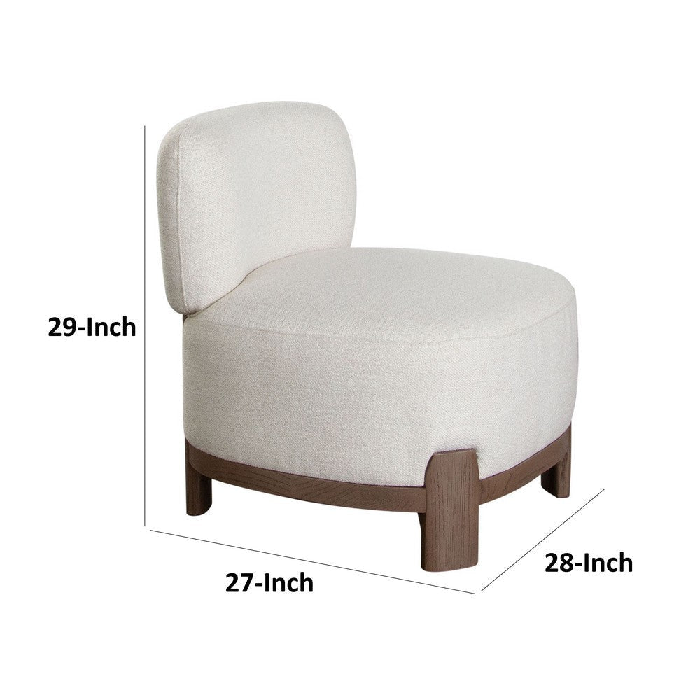 Dem Accent Chair | Armless Cream White Polyester Seat | Wood Legs n Trim BM338731