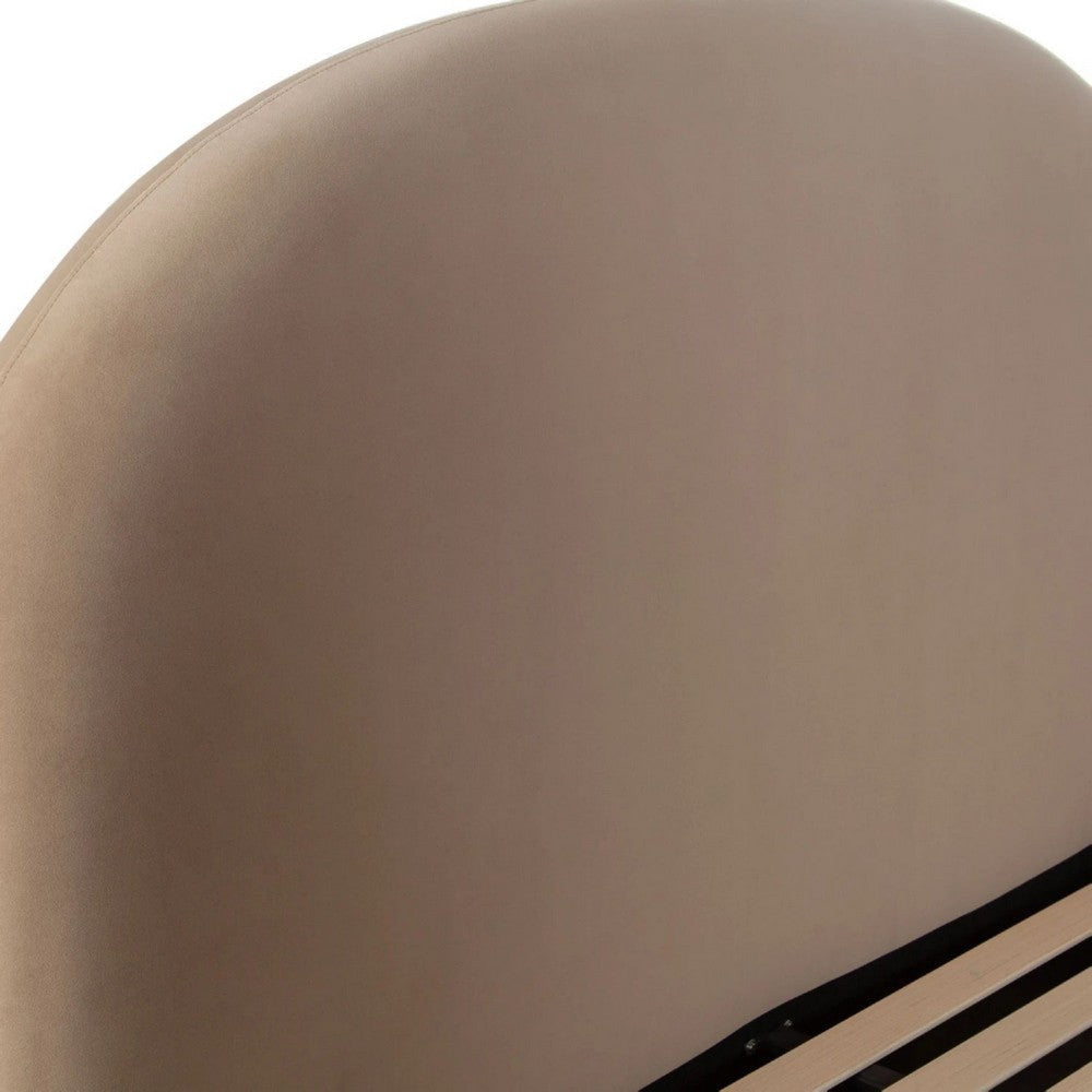 Feny Queen Size Bed w Arch Headboard | Camel Brown Velvet Upholstery BM338732