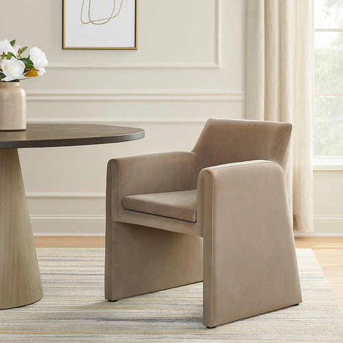 Fena Accent Dining Chair, Light Camel Brown Velvet, Low Back