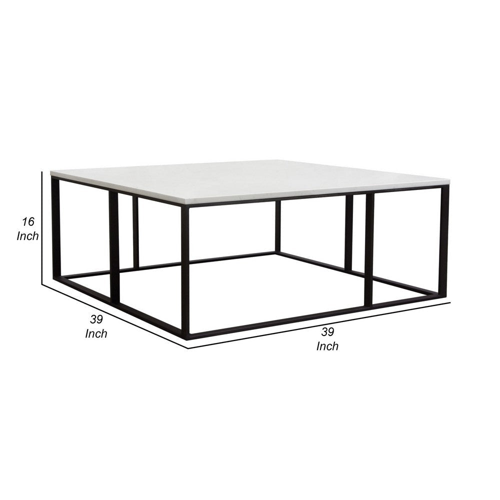 Lify Cocktail Coffee Table | Modern 39’’ Square White Marble Top | Black Base BM338780