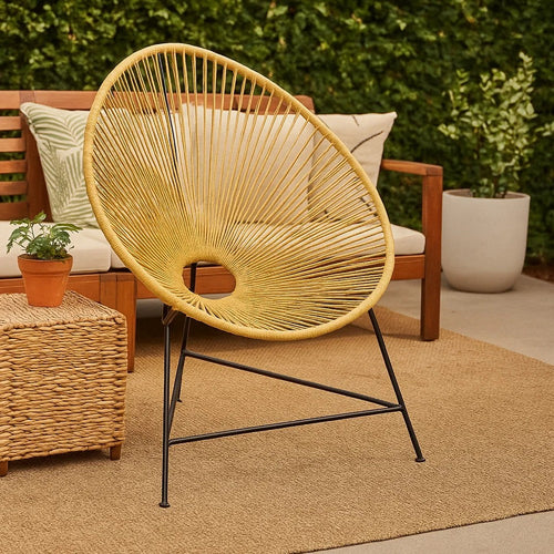 Azy Accent Chair Set of 2 | Orange Natural Woven Rope | Black Iron Base