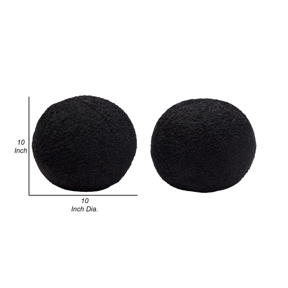 Wily Accent Pillow Set of 2 | 10’’ Round Ball| Black Faux Sheepskin
