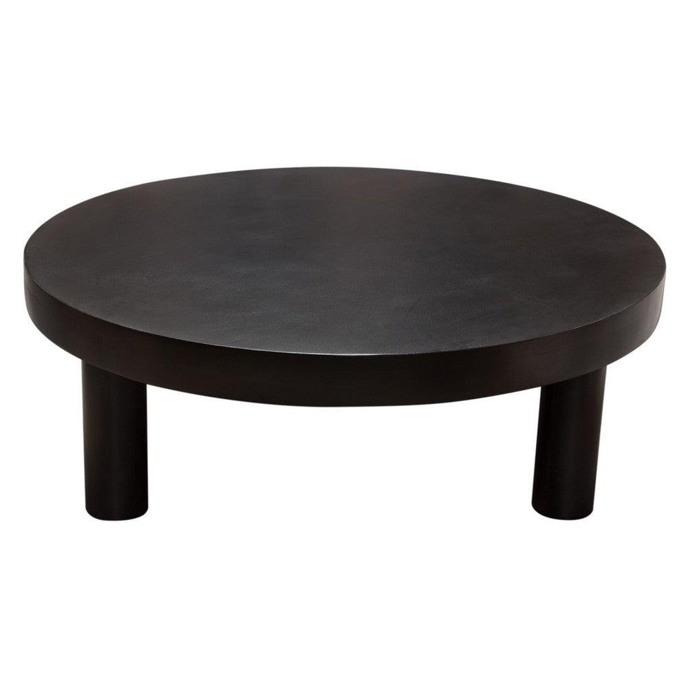 Reny Cocktail Coffee Table | 42’’ Round Black Acacia Wood Top | Iron Legs BM338807