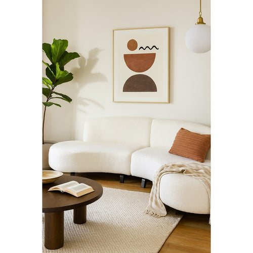 Ikka 2pc Modular Curved Chaise Set | White Faux Shearling | Black Wood Base