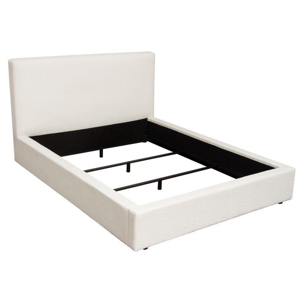 Zea Queen Size Bed w Low Profile Headboard | Ivory Boucle Upholstery BM338815