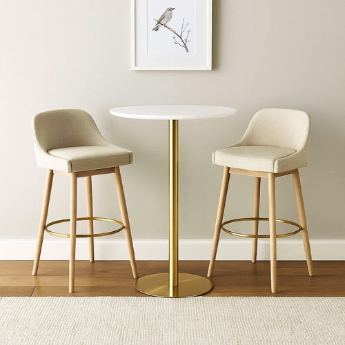 Rely Bar Height Table | 36" Round White Lacquer Top | Gold Base