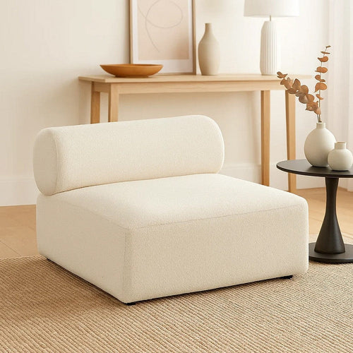 Zey Modular Armless Chair with Low Back | Ivory Sherpa Fabric