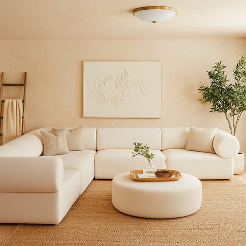 Zey 5pc Modular Corner L Sectional Sofa | Ivory Sherpa Fabric | 120"