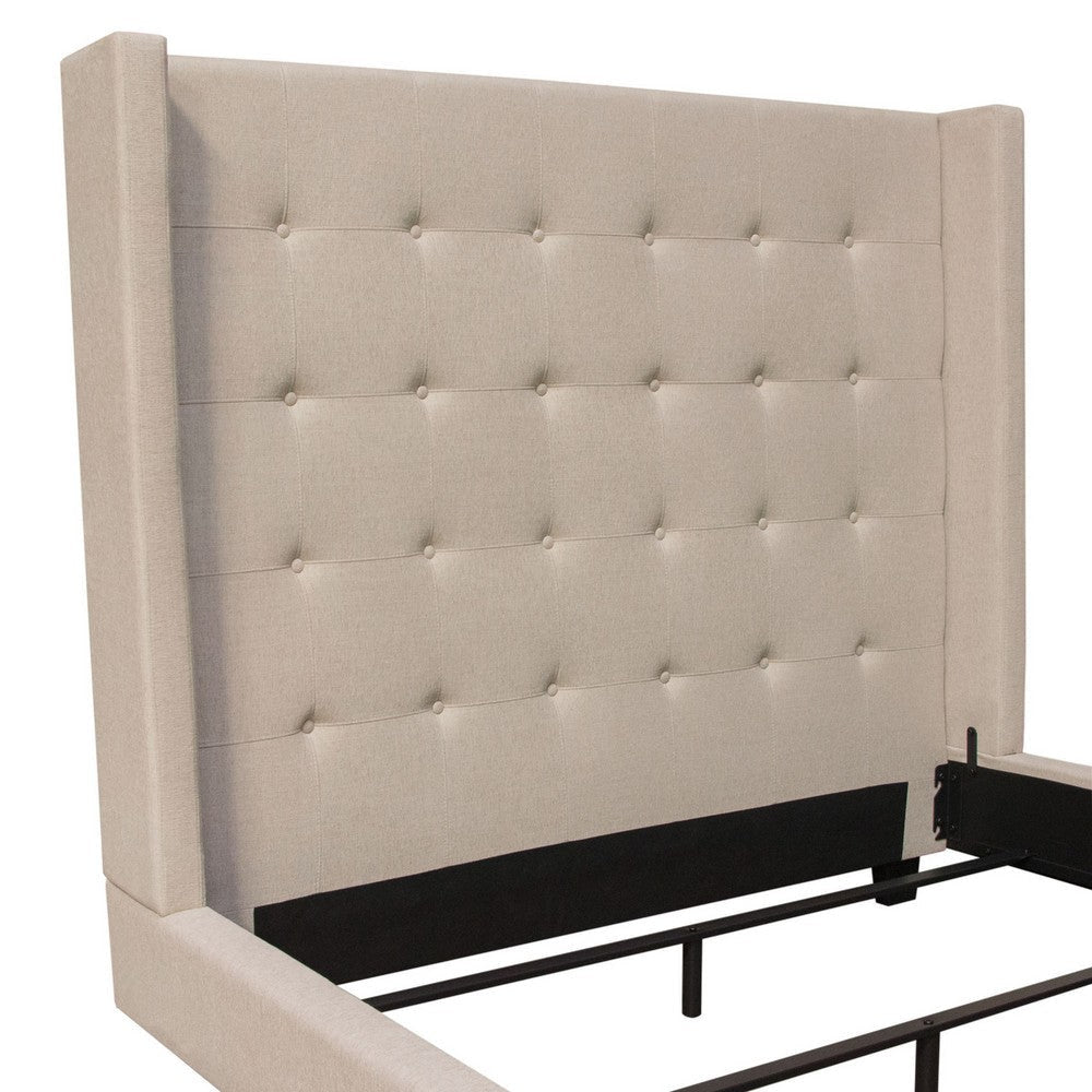 Seny Queen Size Bed | Button Tufted Wingback | Sand Brown Upholstery BM338866