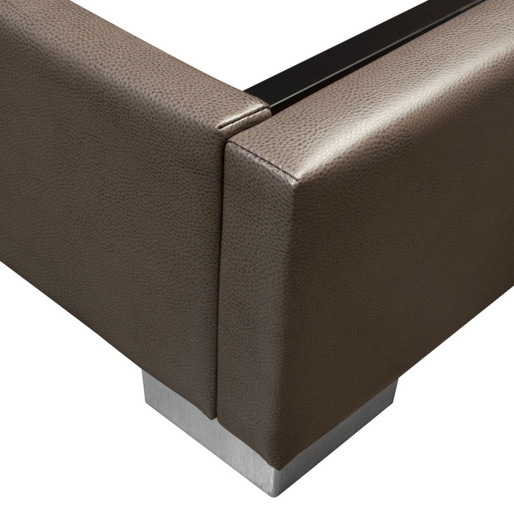 Hela Queen Size Bed Channel Tufted Taupe Gray Faux Leather Upholstery BM338880