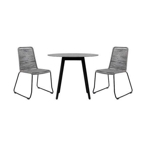 Sosi 3pc Patio Dining Set | 2 Rope Chairs | Sintered Stone Top | Gray