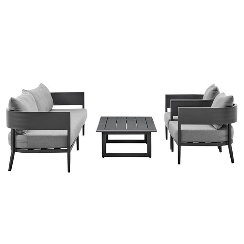 Aroi 4pc Outdoor Set w Sofa | Chairs | & Dark Gray Coffee Table | Polyester Cushions
