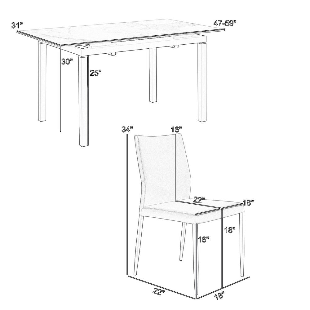 Ina 7pc Dining Table Set | Gray Stone Tabletop | 6 Brown Faux Leather Chairs