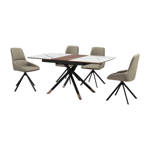 Miom 5pc Dining Table Set | Extendable Top | 4 Taupe Gray Faux Leather Chairs