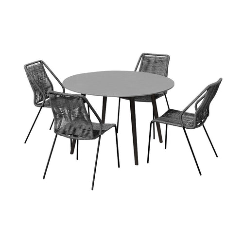 Kolu 5pc Patio Dining Table Set | 4 Gray Rope Chairs | 47" Round Sintered Stone Top
