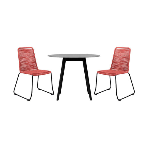 Sosi 3pc Patio Dining Table Set | 2 Red Rope Chairs | 36" Gray Sintered Stone Top