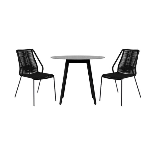 Kolu 3pc Patio Dining Table Set | 2 Black Rope Chairs | 36" Round Sintered Stone Top