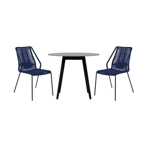 Kolu 3pc Patio Dining Table Set | 2 Blue Rope Chairs | 36" Round Sintered Stone Top