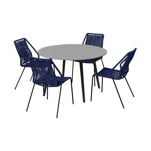 Kolu 5pc Patio Dining Table Set | 4 Blue Rope Chairs | 47" Round Sintered Stone Top