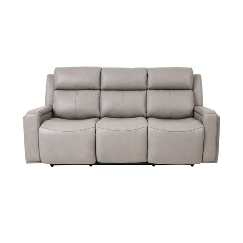 Clyd Reclining Sofa w Dual Power Headrest | 83" | Light Gray Leather