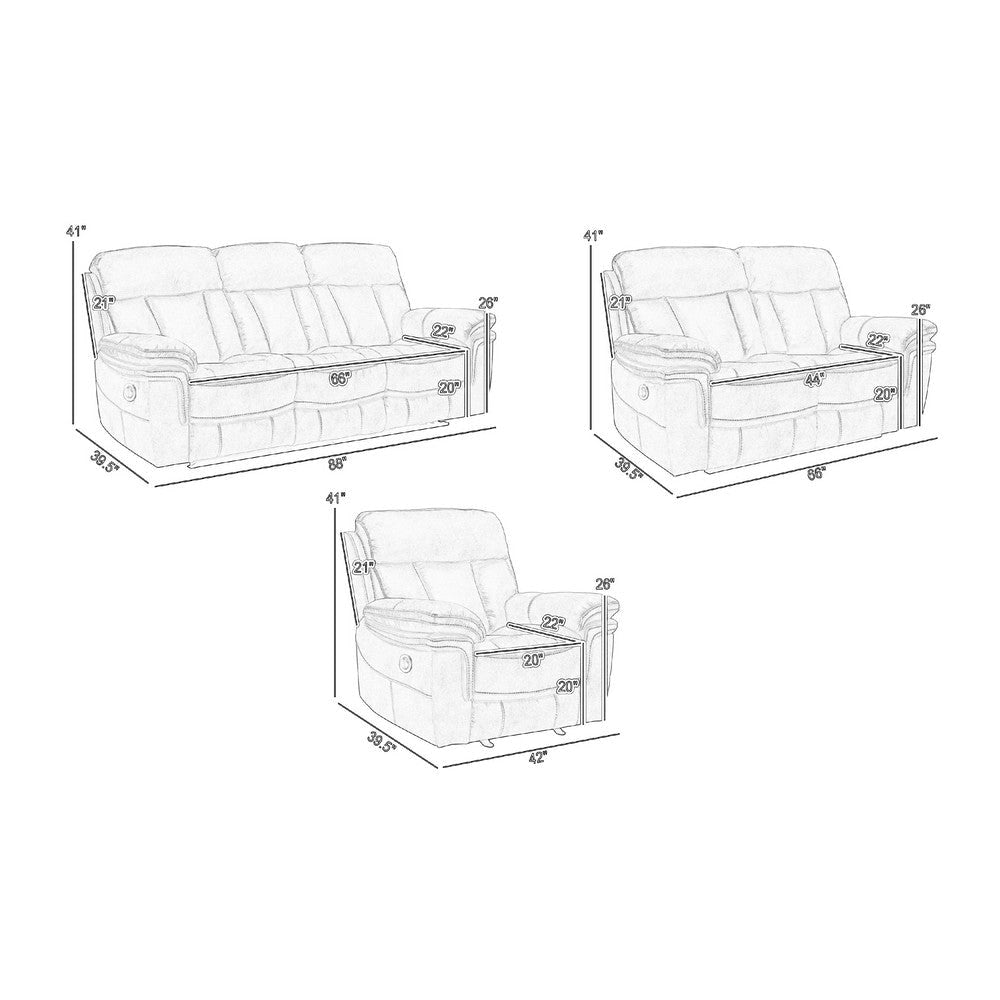 Esy 3pc Power Reclining Living Room Sofa Loveseat & Chair Set | Dark Gray Polyester BM338986