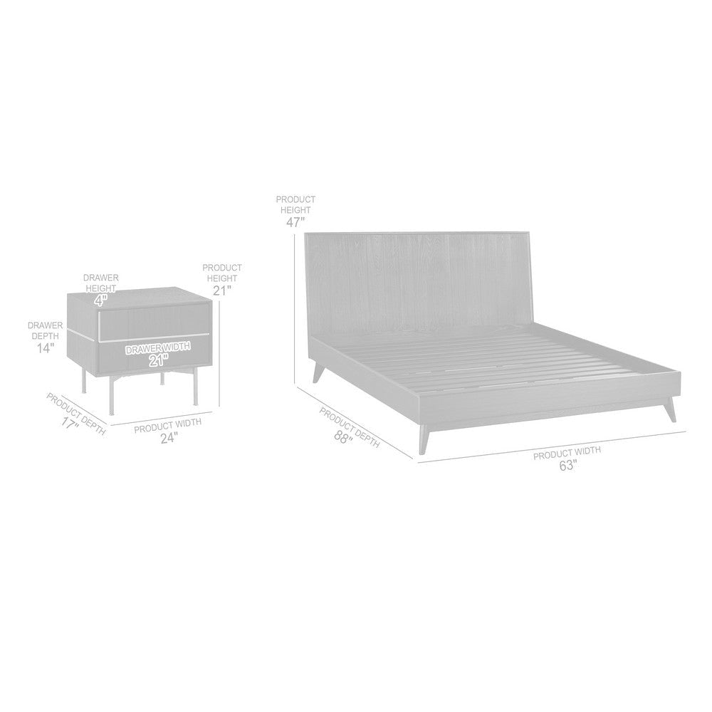 Deona 3pc Queen Size Bedroom Set with 2 Nightstands | Brushed Black Oak Wood